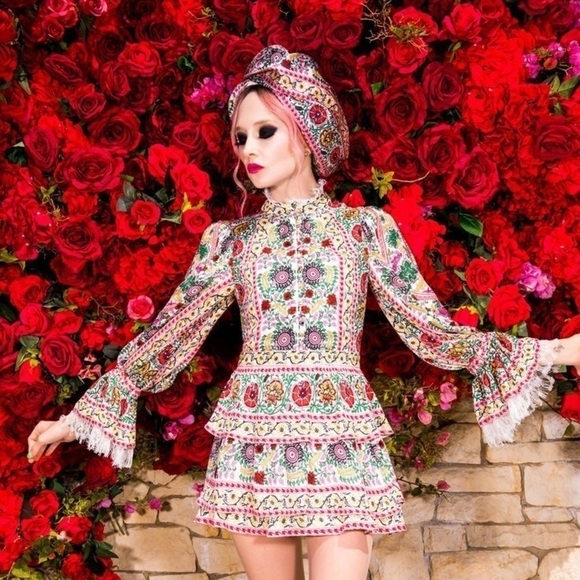Alice + Olivia Dress Lawson Floral Buttoned Mini Flower Pot Ecru Multi 4 EUC - Picture 1 of 11